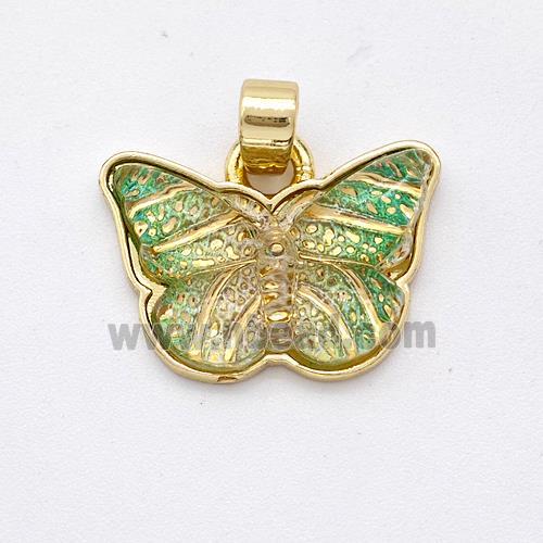 Green Resin Butterfly Pendant Gold Plated