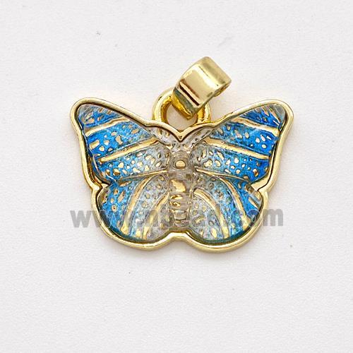 Blue Resin Butterfly Pendant Gold Plated