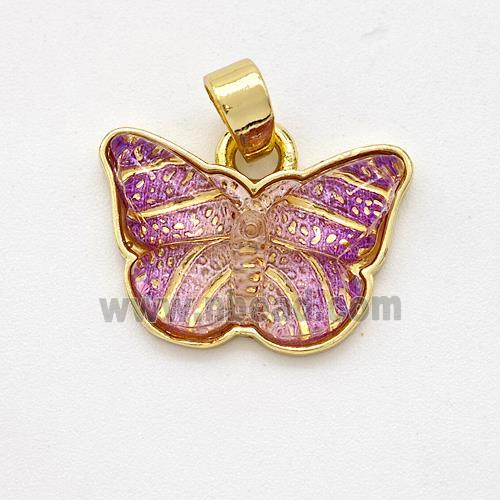 Fuchsia Resin Butterfly Pendant Gold Plated