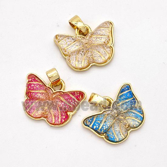 Resin Butterfly Pendant Gold Plated Mixed Color