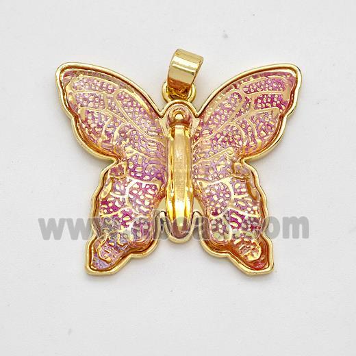 Red Resin Butterfly Pendant Gold Plated