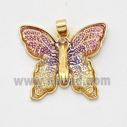 Resin Butterfly Pendant Gold Plated Multicolor