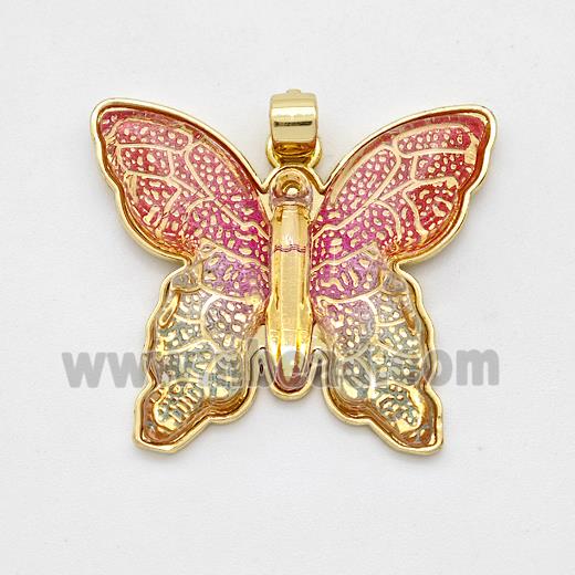 Resin Butterfly Pendant Gold Plated Multicolor