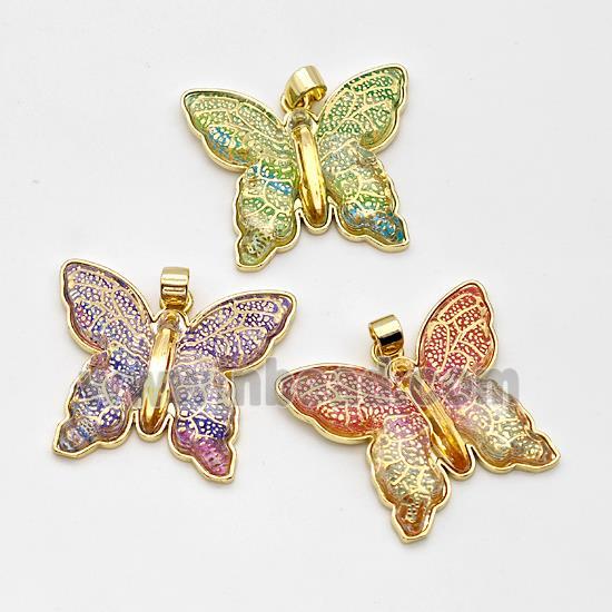 Resin Butterfly Pendant Gold Plated Mixed Color