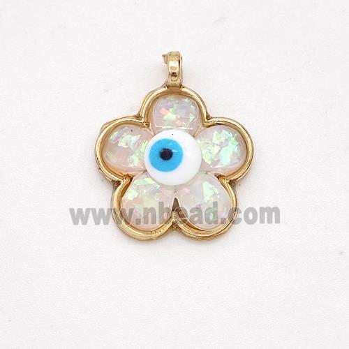 Copper Flower Pendant Pave Fire Opal Eye Gold Plated