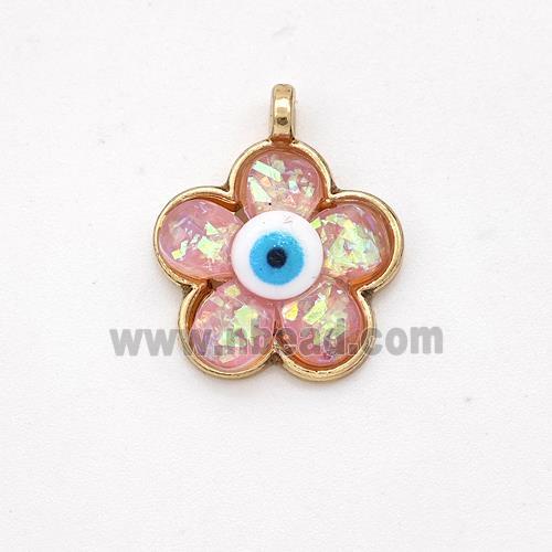 Copper Flower Pendant Pave Pink Fire Opal Eye Gold Plated