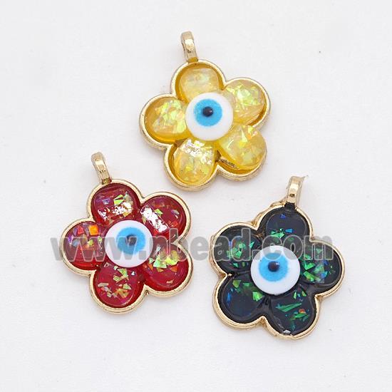 Copper Flower Pendant Pave Fire Opal Eye Gold Plated Mixed