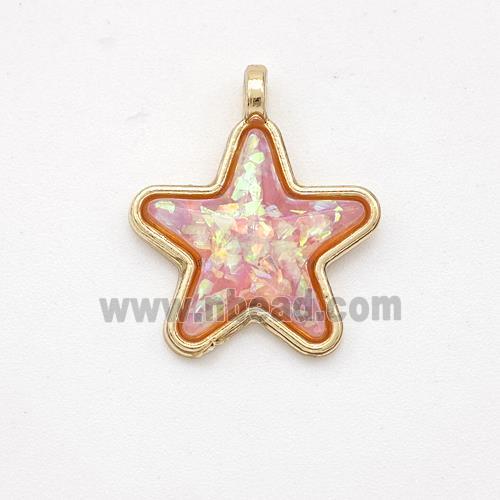 Copper Star Pendant Pave Pink Fire Opal Gold Plated