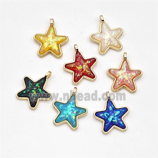 Copper Star Pendant Pave Fire Opal Gold Plated Mixed