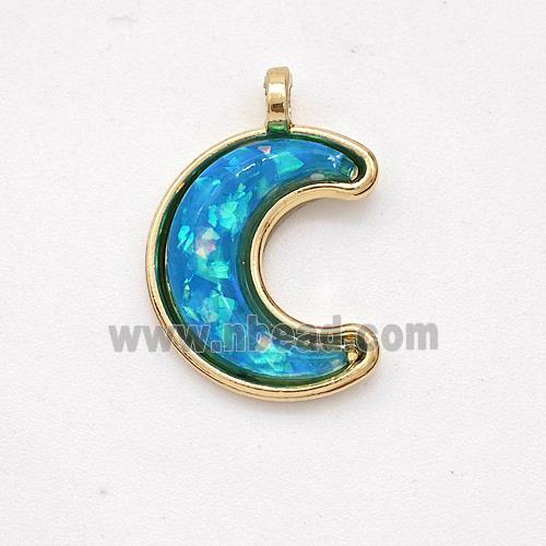 Copper Moon Pendant Pave Teal Fire Opal Gold Plated