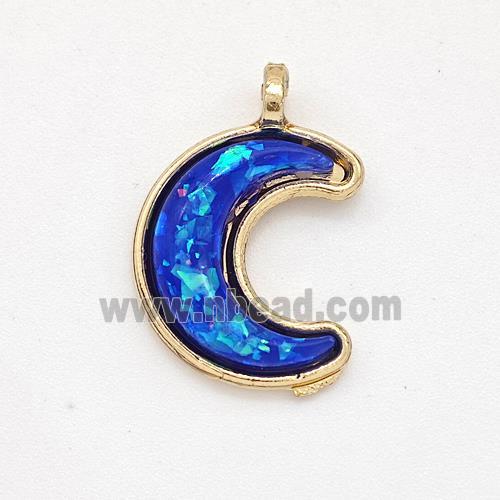 Copper Moon Pendant Pave Blue Fire Opal Gold Plated