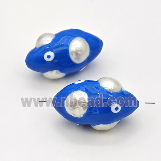 Clay Rice Beads Pave Pearl Blue Enamel