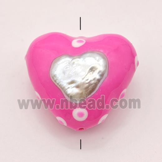 Clay Heart Beads Pave Pearl Pink Enamel