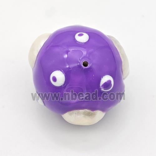 Clay Round Beads Pave Pearl Purple Enamel