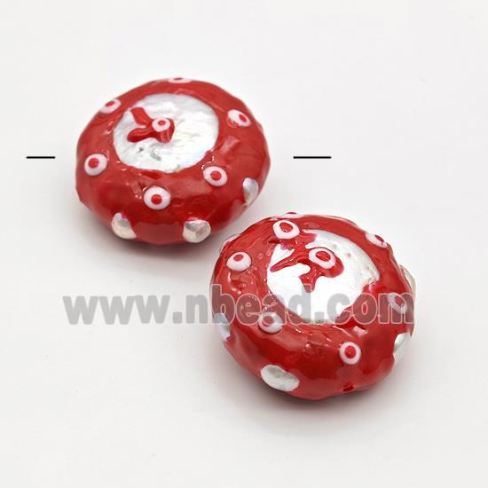 Baroque Style Pearl Coin Beads Red Enamel Evil Eye