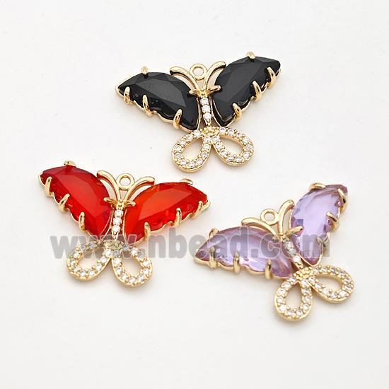 Crystal Glass Copper Butterfly Pendant Pave Zirconia Gold Plated Mixed