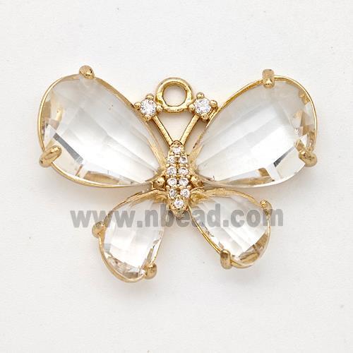 Clear Crystal Glass Copper Butterfly Pendant Pave Zirconia Gold Plated