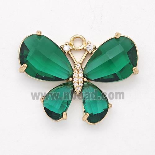 Green Crystal Glass Copper Butterfly Pendant Pave Zirconia Gold Plated