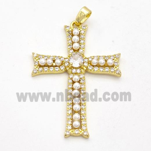 Copper Cross Pendant Pave Pearlized Resin Gold Plated