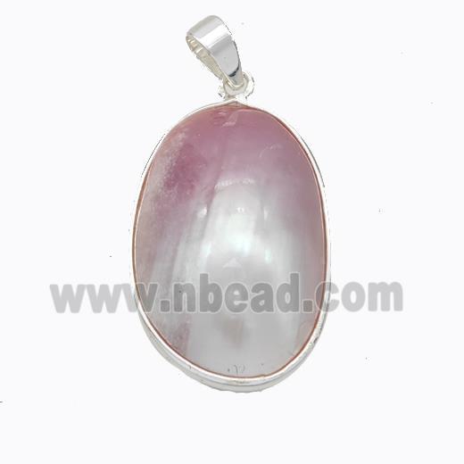 Natural Pink Mabe Shell Pendant Copper Platinum Plated