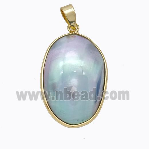 Natural Gray Rainbow Mabe Shell Pendant Copper Gold Plated