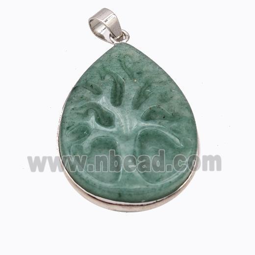 Natural Green Aventurine Tree Pendant Carved