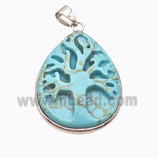 Blue Dye Howlite Turquoise Tree Pendant Carved