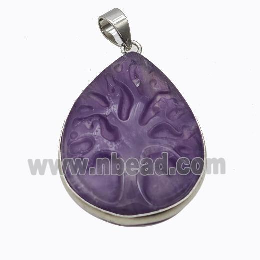 Natural Purple Amethyst Tree Pendant Carved