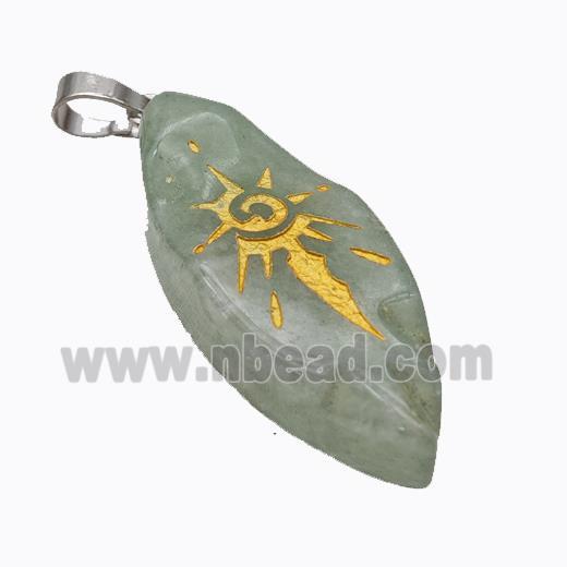 Natural Labradorite Leaf Pendant Sun Golden Painted