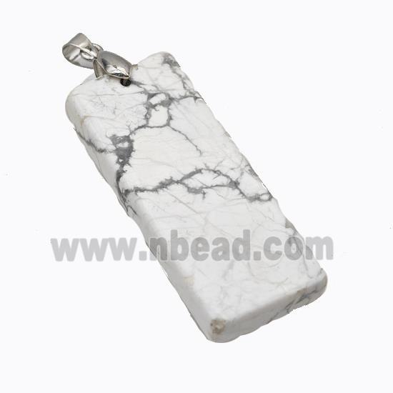 Natural White Howlite Turquoise Rectangle Pendant