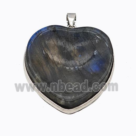 Natural Labradorite Heart Pendant Carved