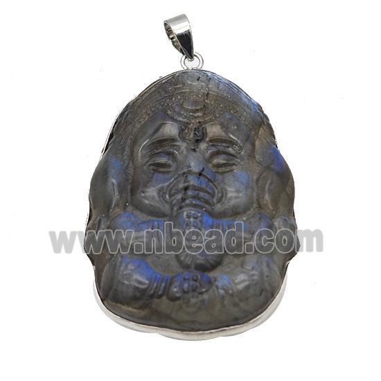 Natural Labradorite Buddha Pendant Carved Elephant