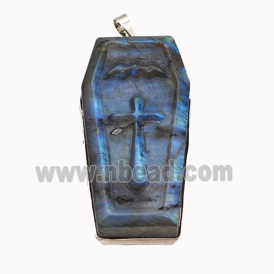 Natural Labradorite Cross Pendant Carved