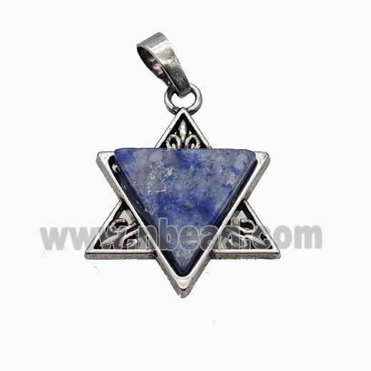 Alloy David Star Pendant Pave Blue Aventurine Antique Silver