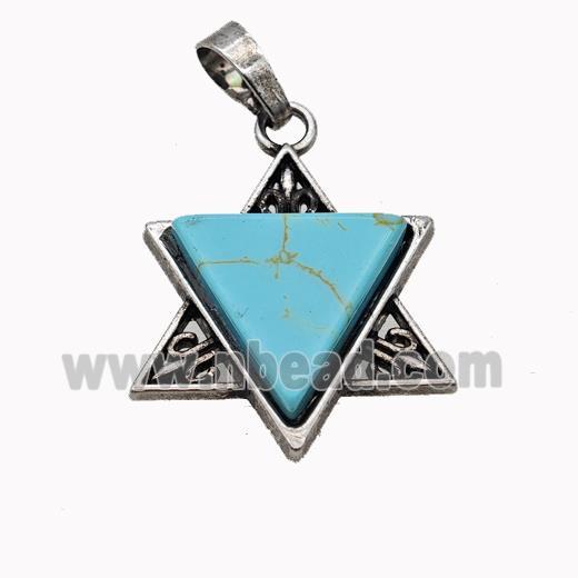 Alloy David Star Pendant Pave Blue Howlite Antique Silver