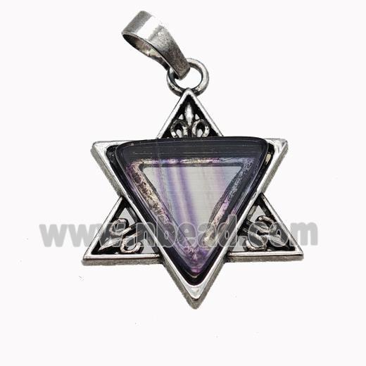 Alloy David Star Pendant Pave Fluorite Antique Silver