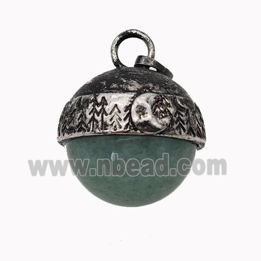 Natural Green Aventurine Sphere Pendant Alloy Antique Silver