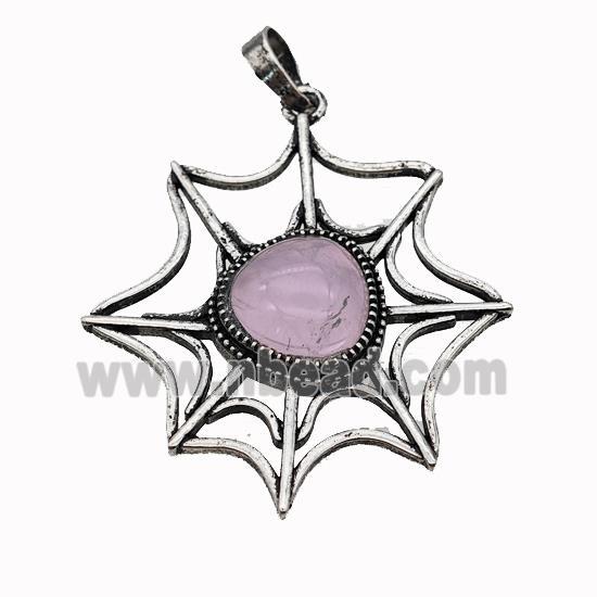 Alloy Spiderweb Pendant Pave Rose Quartz Antique Silver