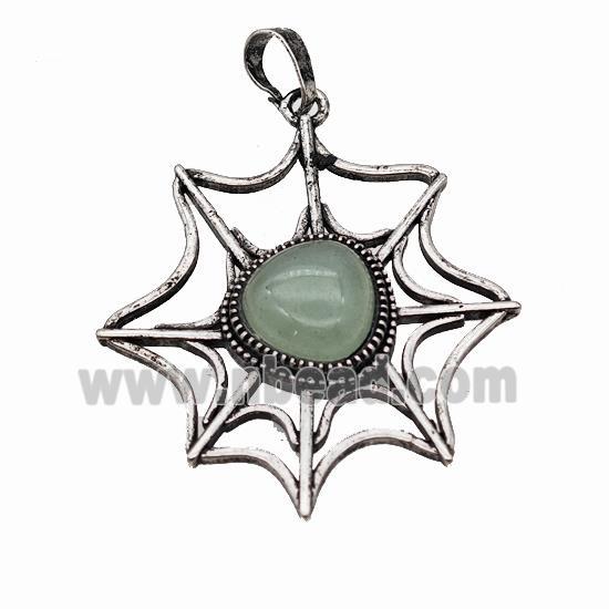 Alloy Spiderweb Pendant Pave Green Aventurine Antique Silver