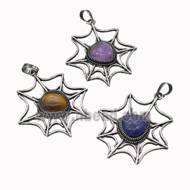 Alloy Cobweb Pendant Pave Gemstone Halloween Spiderweb Antique Silver Mixed