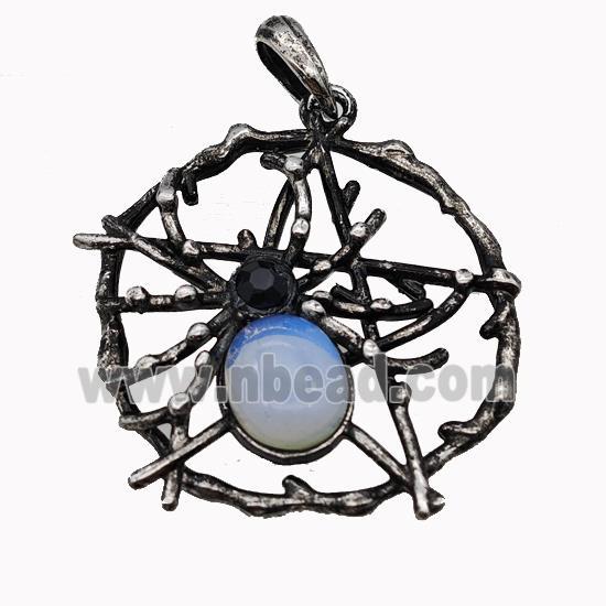 Alloy Spider Pendant Pave Opalite Antique Silver