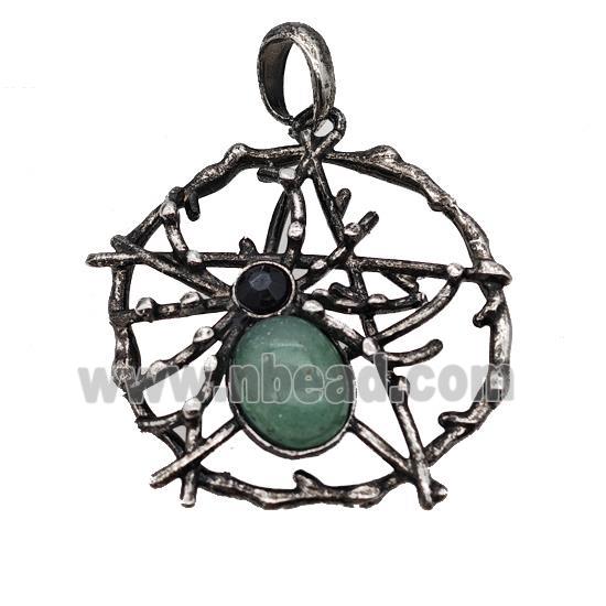 Alloy Spider Pendant Pave Green Aventurine Antique Silver