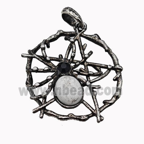 Alloy Spider Pendant Pave White Howlite Antique Silver