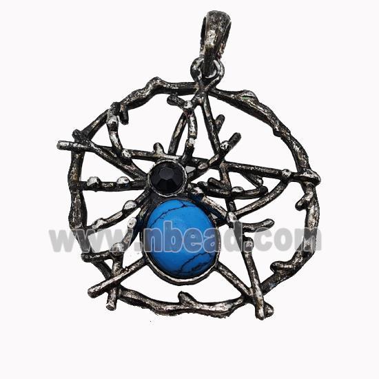 Alloy Spider Pendant Pave Blue Howlite Antique Silver