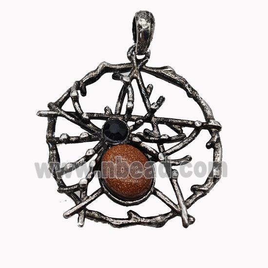 Alloy Spider Pendant Pave Golden Sandstone Antique Silver