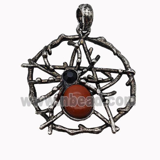 Alloy Spider Pendant Pave Red Jasper Antique Silver