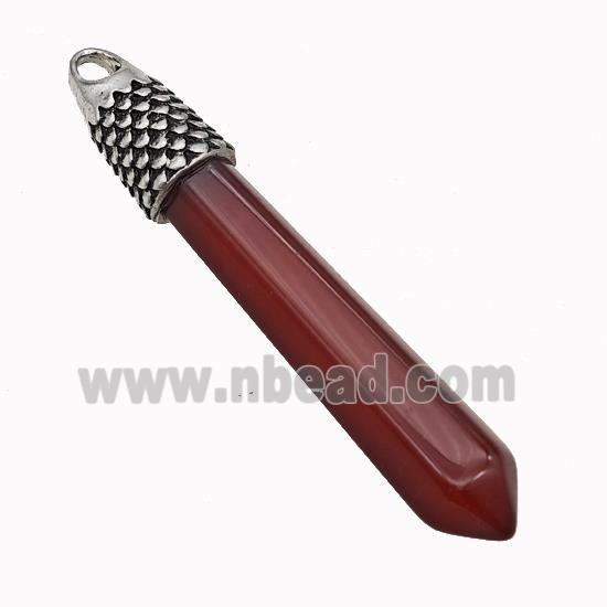 Red Dye Agate Prism Pendant Alloy Antique Silver