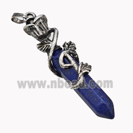 Natural Blue Lapis Lazuli Prism Pendant Dye Alloy Bine Antique Silver