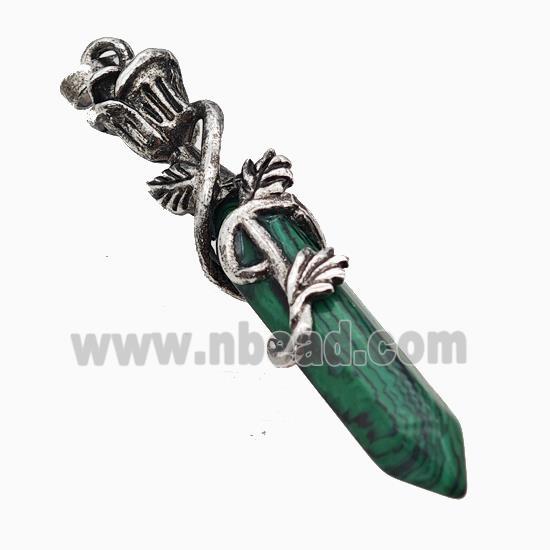 Synthetic Green Malachite Prism Pendant Alloy Bine Antique Silver