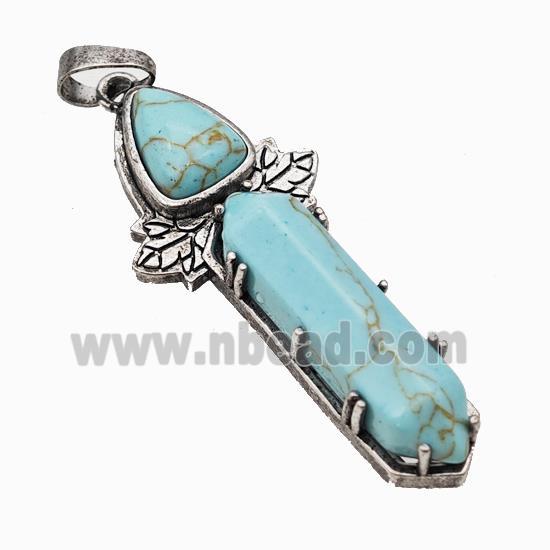 Blue Howlite Prism Pendant Alloy Leaf Antique Silver